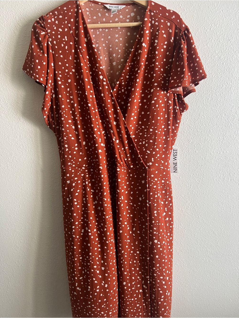 Nine West Rust Printed Faux Wrap Dress